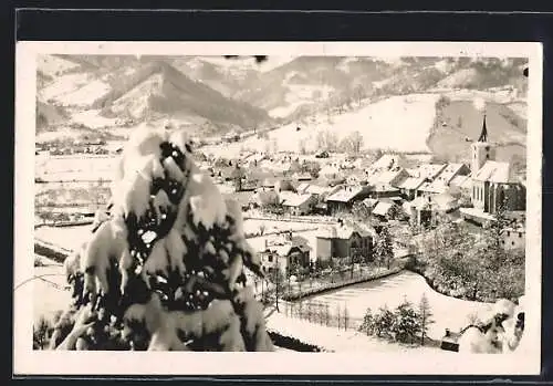 AK Türnitz, Teilansicht mit Kirche im Schnee