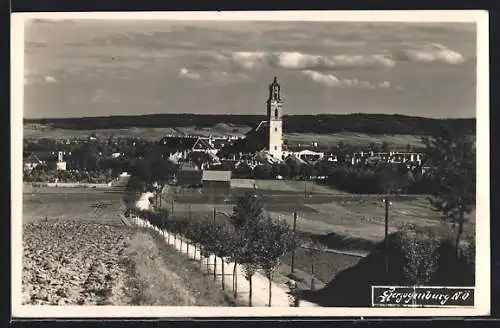 AK Herzogenburg, Ortsansicht mit Landstrasse und Feldern