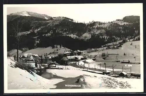 AK Wienerbruck, Ortsansicht im verschneiten Tal