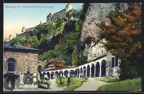 AK Salzburg, St. Peterfriedhof und Festung
