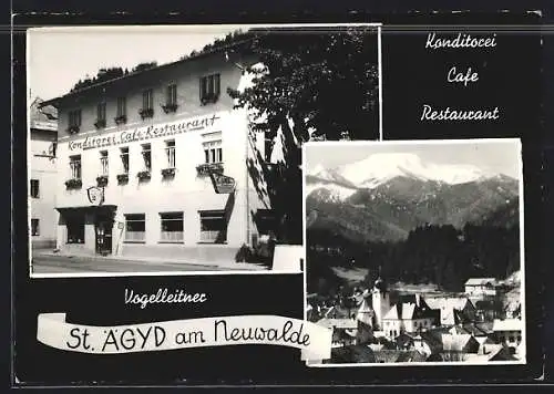 AK St. Aegyd am Neuwalde, Konditorei-Café-Restaurant Vogelleitner, Ortsansicht
