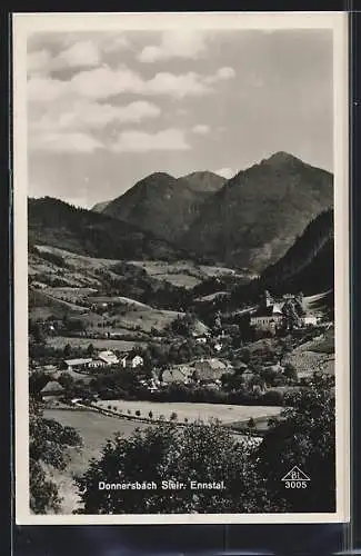 AK Donnersbach /Steir. Ennstal, Panorama mit Kirche