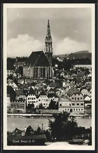 AK Steyr /O.-Ö., Teilansicht mit Kirche