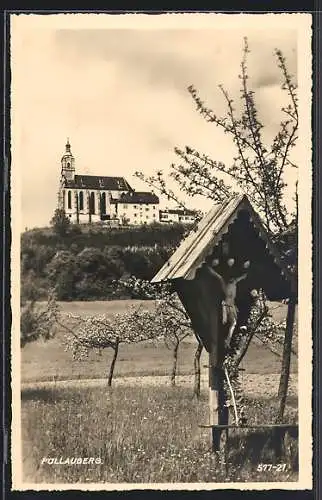 AK Pöllauberg, Kirche mit Flurkreuz