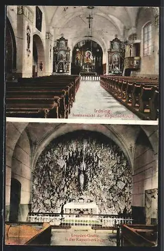 AK Irdning, Innenansicht der Kapuzinerkirche, Lourdes-Grotte