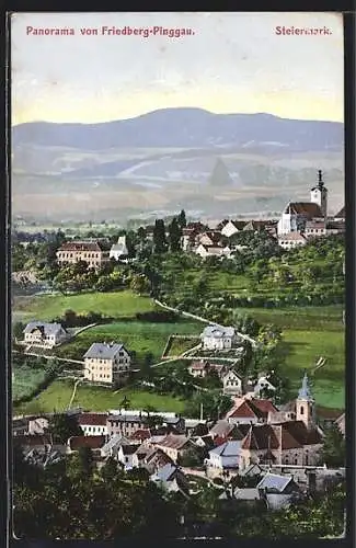 AK Friedberg im Pinggau, Ortsansicht mit Alpenpanorama