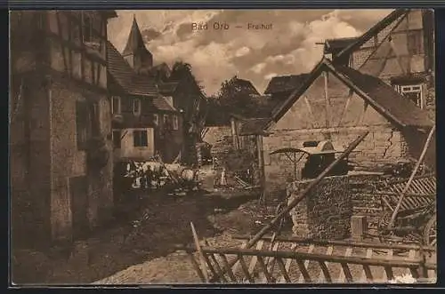 AK Bad Orb, Freihof, Ortspartie mit Kirchturm