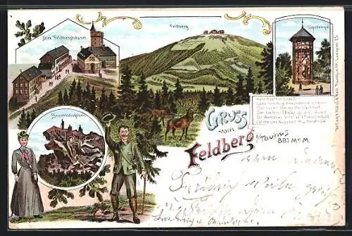 Lithographie Feldberg / Taunus, Drei Feldberghäuser, Brünhildisfelsen, Lipstempel, Feldberg