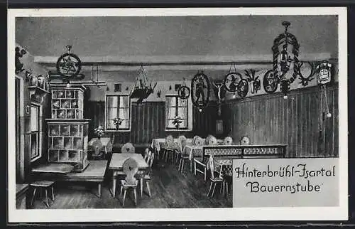 AK München-Thalkirchen, Gasthaus Hinterbrühl im Isartal, Bauernstube, Innenansicht