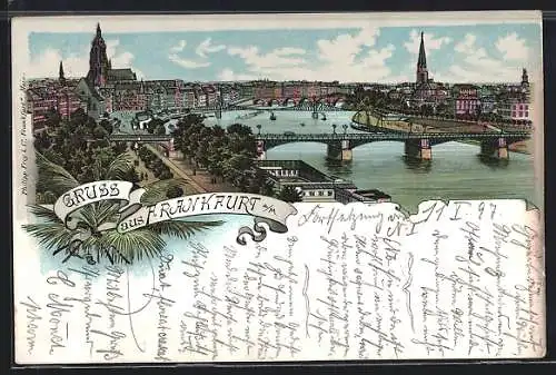 AK Frankfurt, Panorama m. Kirchen u. Brücke