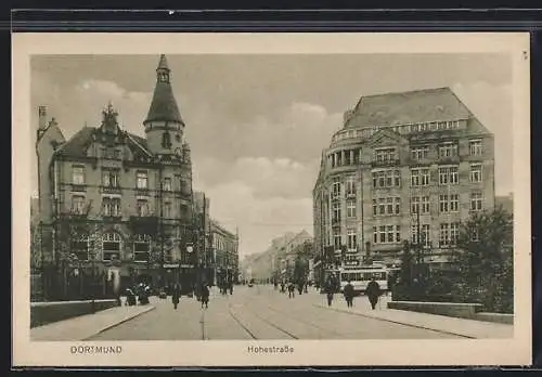 AK Dortmund, Hohestrasse mit Restaurant Grafenhof und Strassenbahn