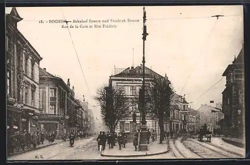 AK Bochum, Bahnhof-Strasse und Friedrichstrasse mit Gasthaus und Geschäften