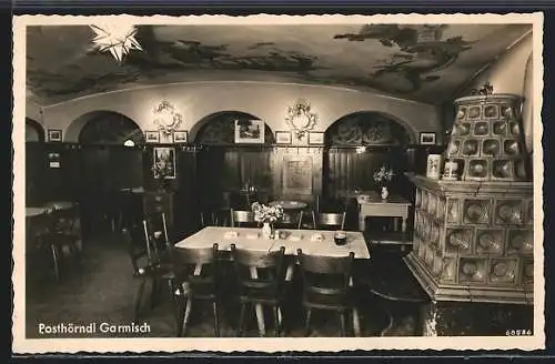 AK Garmisch, Gasthaus Posthörndl, Innenansicht