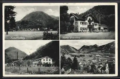 AK Oberau / Loisachtal, Gasthof Untermberg, Papierfabrik Kienzerle & Cie, Kalvarienberg