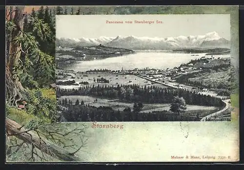 AK Starnberg, Panorama vom Starnberger See, Passepartout
