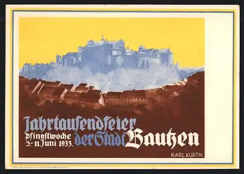 AK Bautzen, Jahrtausendfeier, Pfingstwoche 03.-11. Juni 1933, Blick zur Burg, Häuser