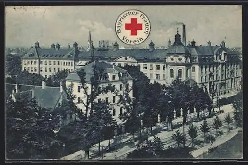 AK München, Gebäude des Bayerischen Frauen-Vereins, Rotes Kreuz