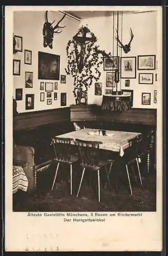 AK München, Gasthof 3 Rosen am Rindermarkt, Herrgottswinkel