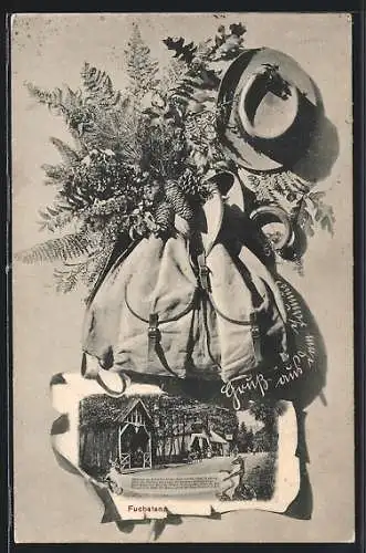 AK Königstein im Taunus, Gasthaus Fuchstanz, Wanderrucksack