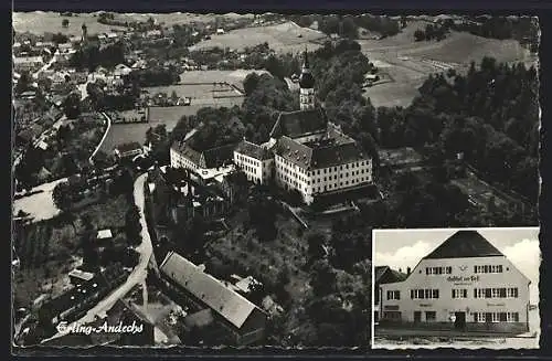 AK Erling-Andechs, Gasthaus Zur Post, Teilansicht mit Kloster