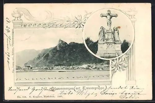 AK Oberammergau, Teilansicht mit Kreuzesgruppe