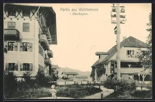 AK Walchensee i. Oberbayern, Strassenpartie beim Hotel zur Post