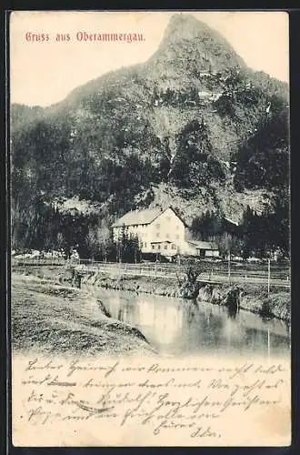 AK Oberammergau, Ortspartie mit Kofel