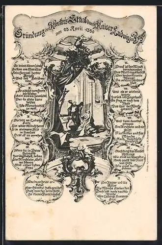 Künstler-AK Ettal, Gründung des Klosters Ettal durch Kaiser Ludwig den Bayer 1350