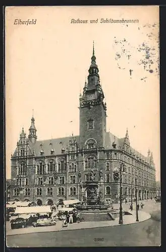 AK Elberfeld, Rathaus mit Jubiläumsbrunnen