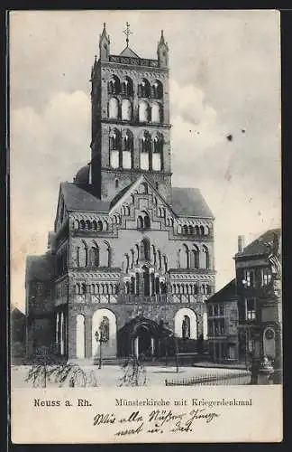 AK Neuss a. Rh., Münsterkirche mit Kriegerdenkmal