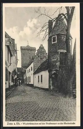 AK Zons a. Rh., Wachtürmchen auf der Stadtmauer an der Rheinstrasse