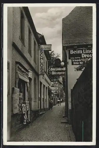 AK Rüdesheim / Rhein, Gasthaus zum Lindenwirt in der Strasse Drosselgasse