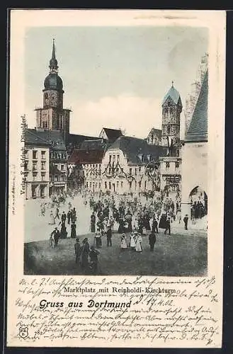 AK Dortmund, Marktplatz mit Reinholdi-Kirchturm