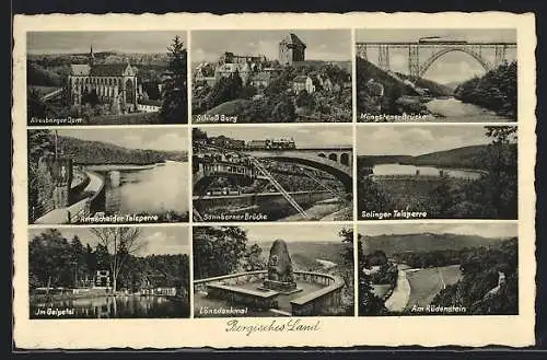 AK Remscheid /Bergisches Land, Talsperre, Sonnborner Brücke, Müngstener Brücke mit Eisenbahn