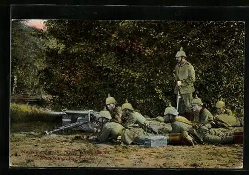 AK Soldaten der Infanterie mit Maschinengewehr hinter einem Baum