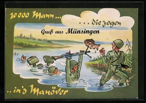 AK 10000 Mann die zogen in`s Manöver, Bundeswehr Humor