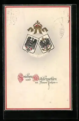 Präge-AK Wappen, Goldene Krone, Neujahrsgruss