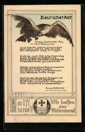 Künstler-AK Gedicht Deutscher Aar von Fanny Schleicher, Propaganda 1. Weltkrieg