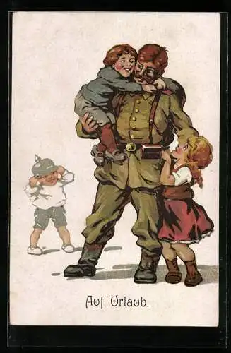 AK Soldat auf Urlaub mit seinen Kindern