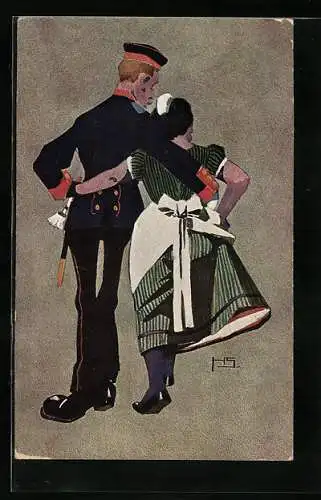 AK Soldat Arm in Arm mit seinem Mädchen