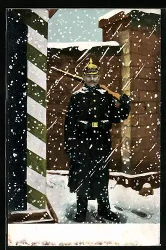 AK Infanterie-Wachsoldat vor dem Kaserneneingang im Schnee