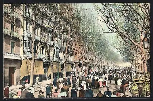 AK Barcelona, Rambla a de Estudios mit Passanten