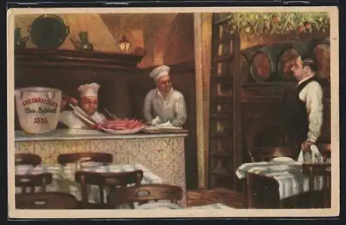 Künstler-AK Barcelona, Restaurant Los Caracoles, Escudillers 14