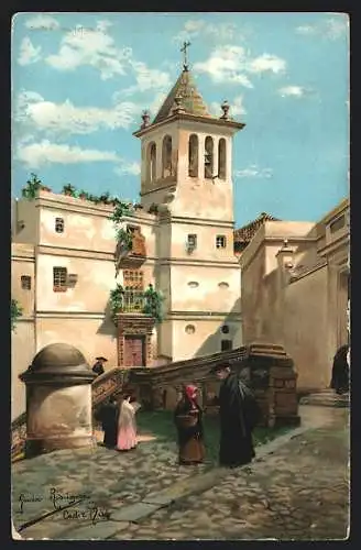 Künstler-AK Cadiz, Ortspartie mit Anwohnern an einem sonnigen Tag, 1904