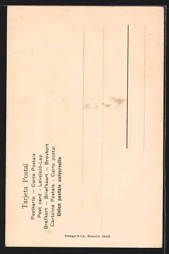 AK Sevilla, Frau in spanischer Tracht in einem Palast lehnt sich an die Säule