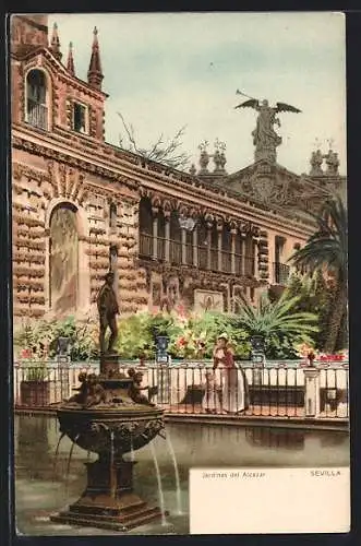 Lithographie Sevilla, Jardines del Alcazar