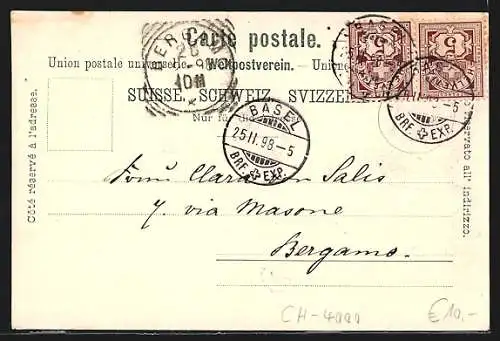 AK Basel, Alte Rheinbrücke mit Gross-Basel