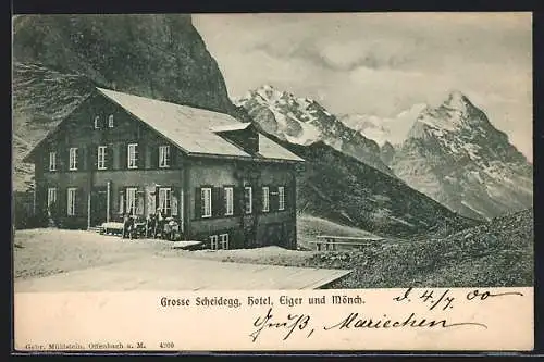 AK Grosse Scheidegg, Partie am Hotel, Eiger & Mönch