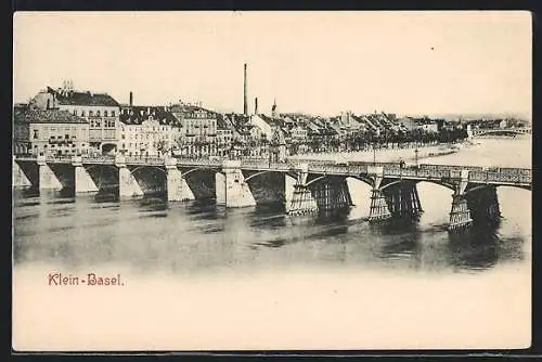 AK Basel, Flusspanorama an der Rheinbrücke