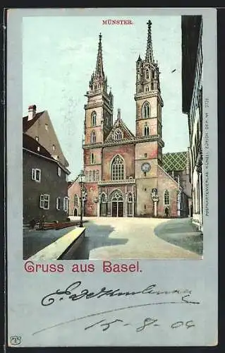 AK Basel, Münster mit Strassenpartie